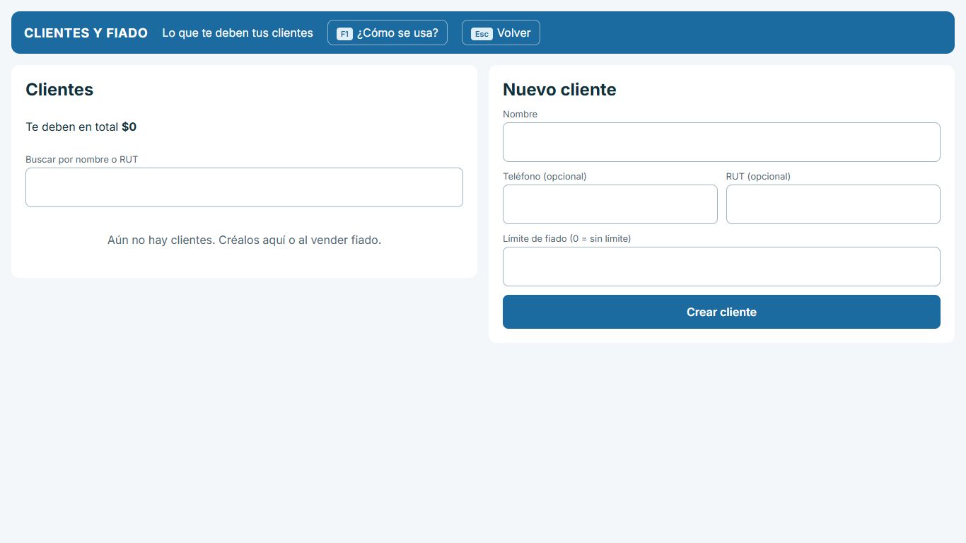 Pantalla: Clientes y fiado