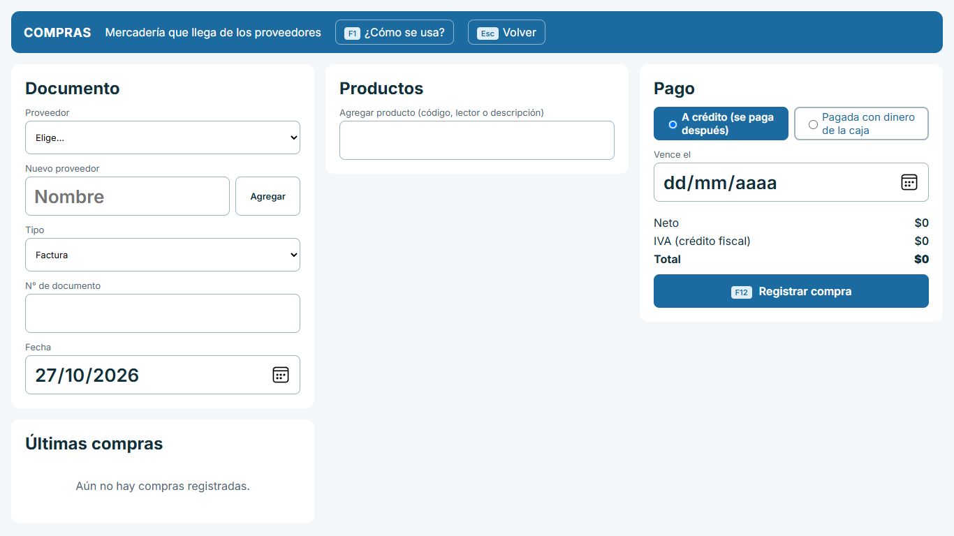 Pantalla: Registrar una compra