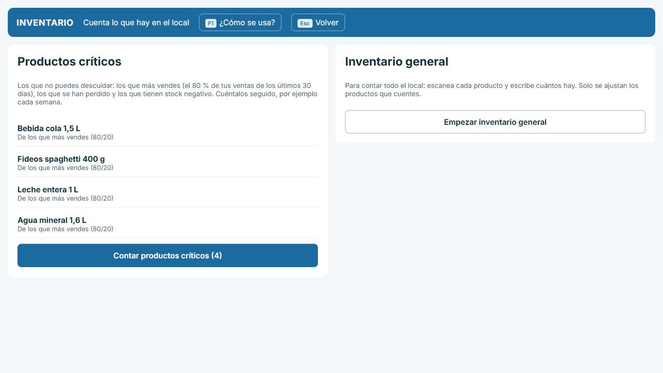 Pantalla: Hacer inventario