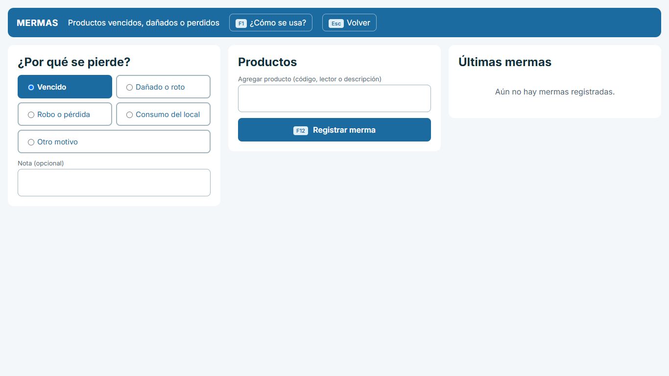 Pantalla: Registrar una merma